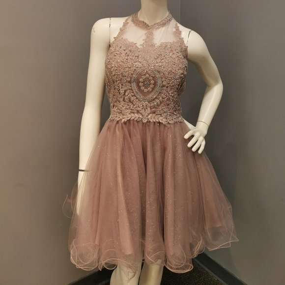 Hatler top gold and burgundy/mauve short semi jr prom dress - Picture 2 of 2